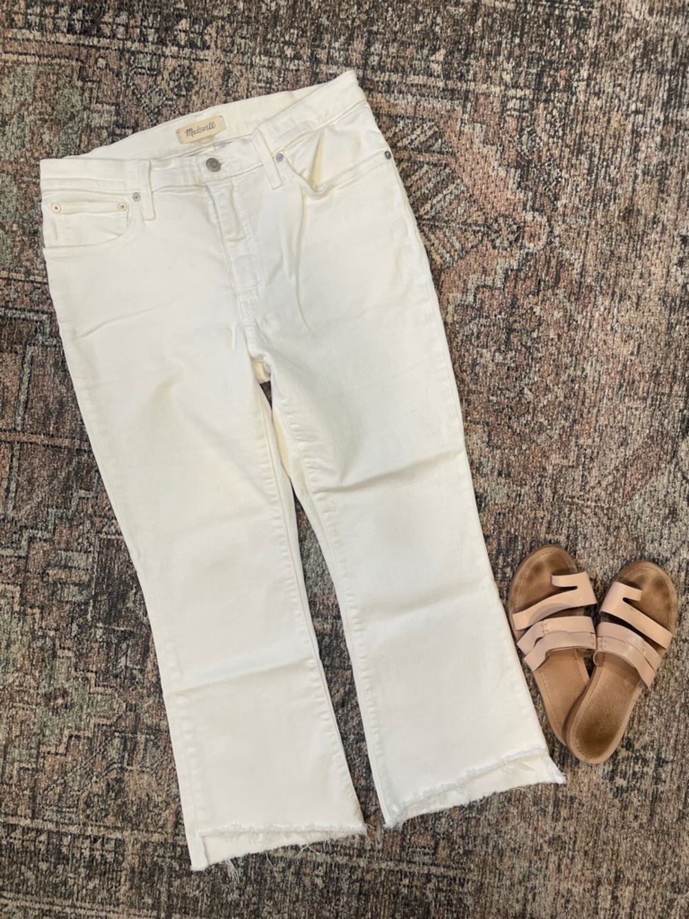 Madewell Cali Demi Boot Jeans White Size 30 High Rise Raw Hem Cropped